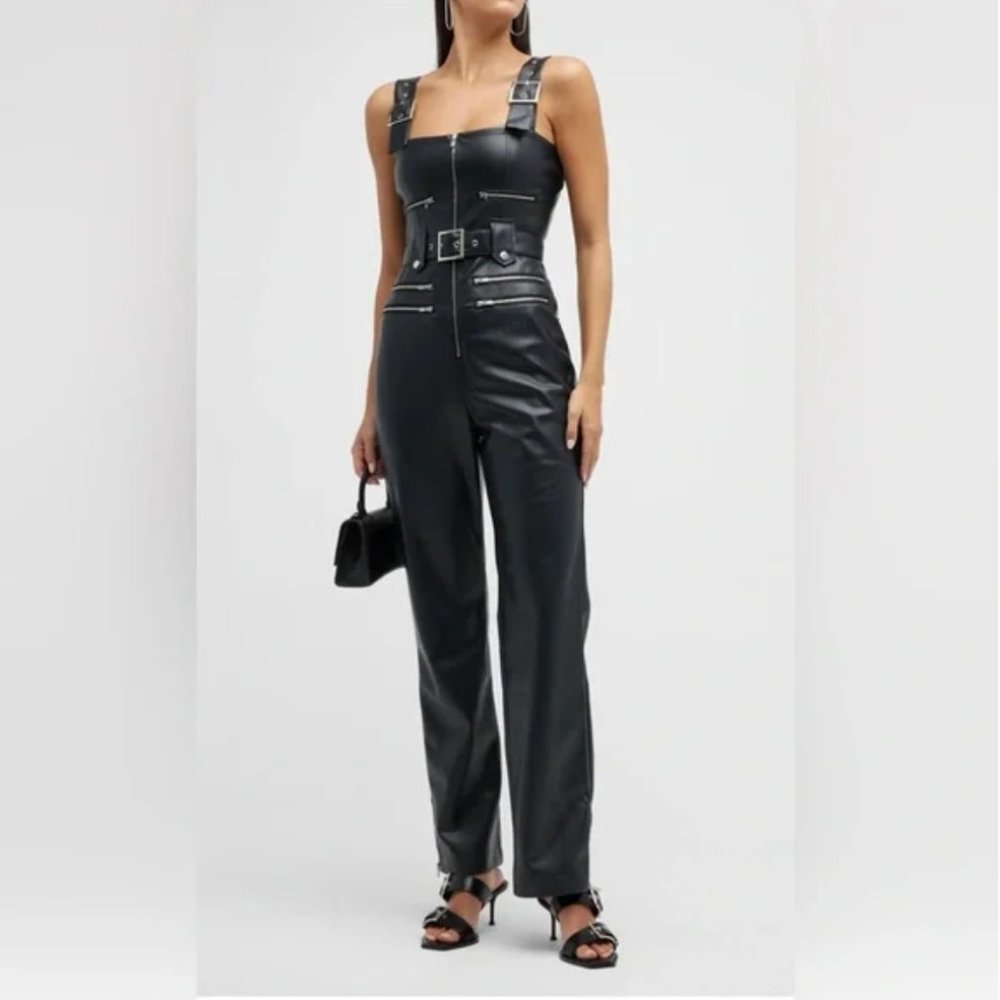 WeWoreWhat Vegan Moto Leather Jumpsuit - S